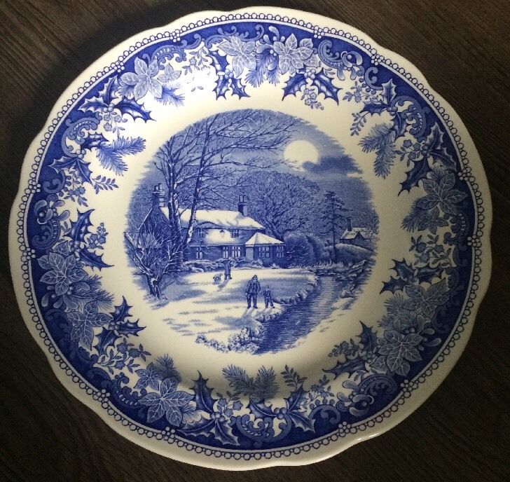 Set of 4 Spode Winter's Eve Blue & White 10.25" Dinner Plates Made In England