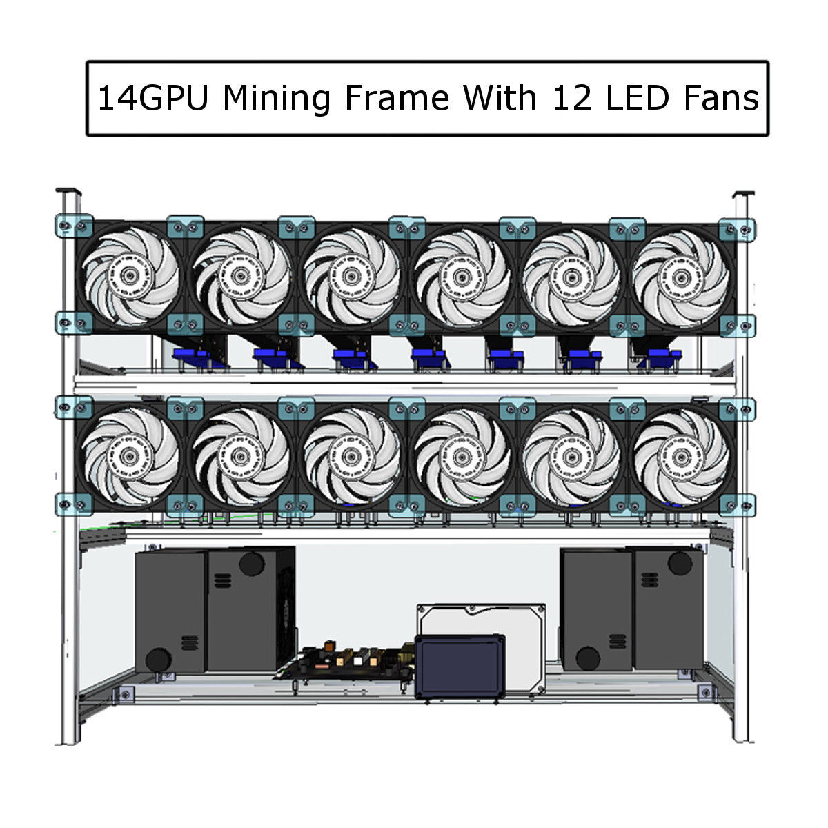 Air Mining Frame Rig Stackable Miner Case 14 GPU With 12 LED Fans For ETH Z Cash