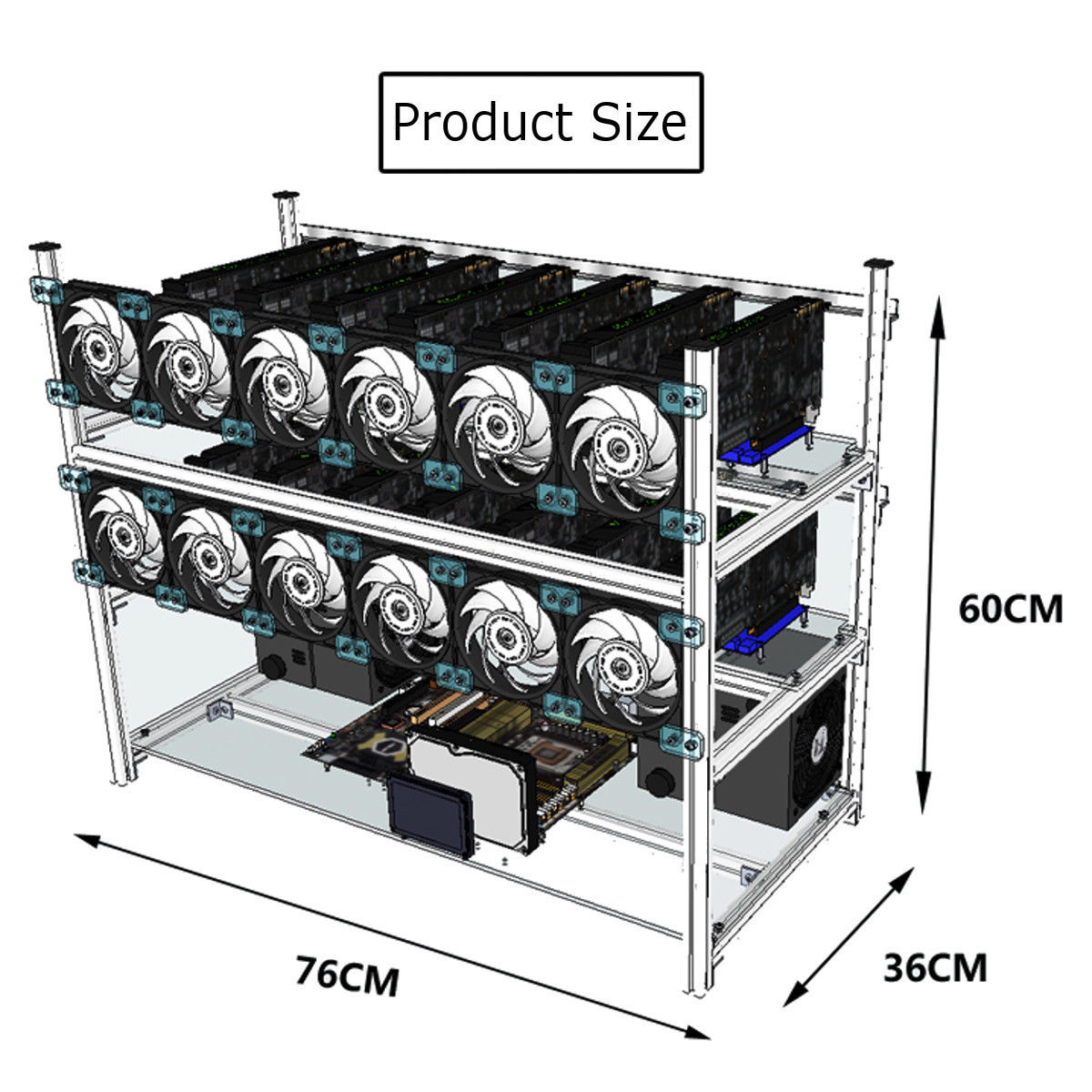 Air Mining Frame Rig Stackable Miner Case 14 GPU With 12 LED Fans For ETH Z Cash