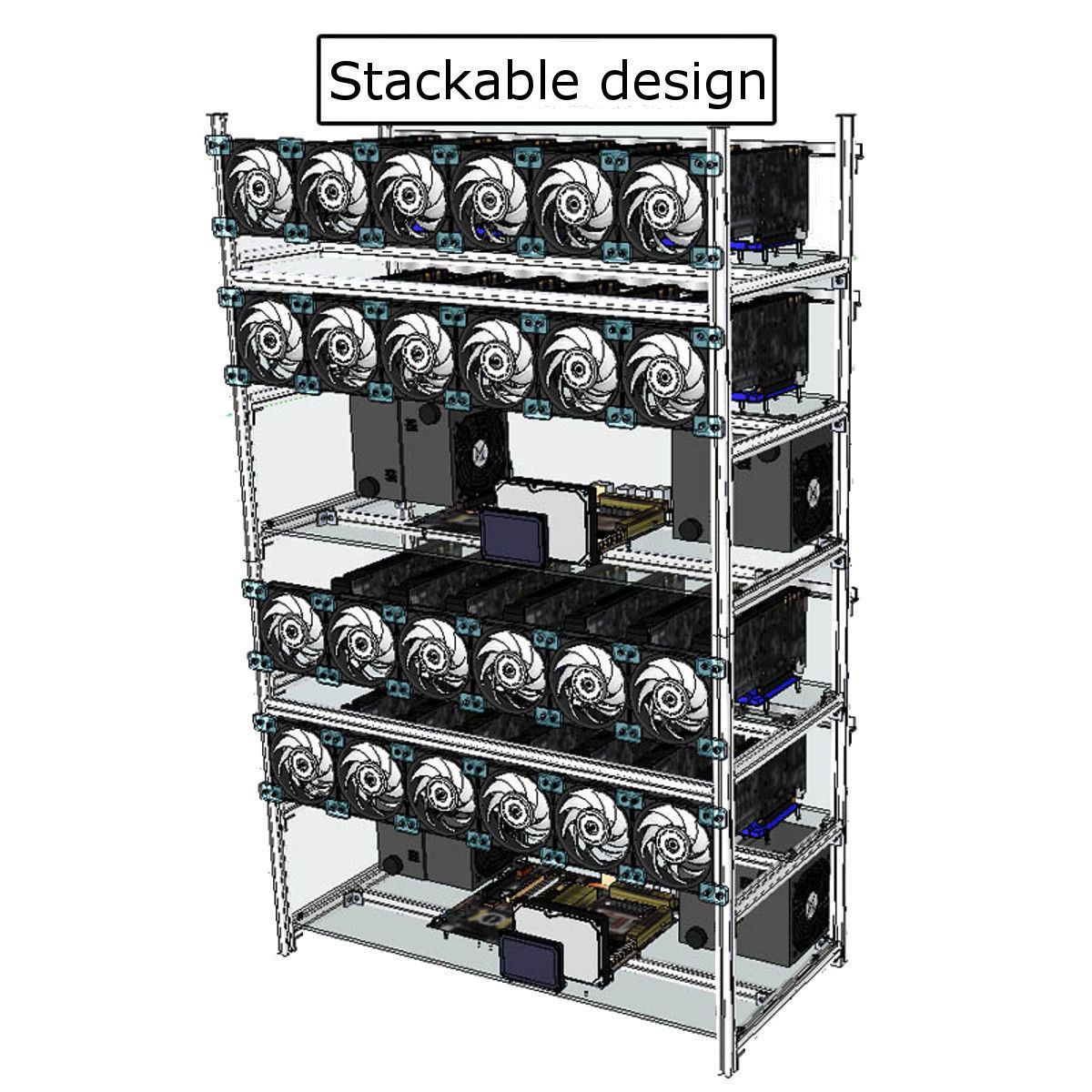 Air Mining Frame Rig Stackable Miner Case 14 GPU With 12 LED Fans For ETH Z Cash