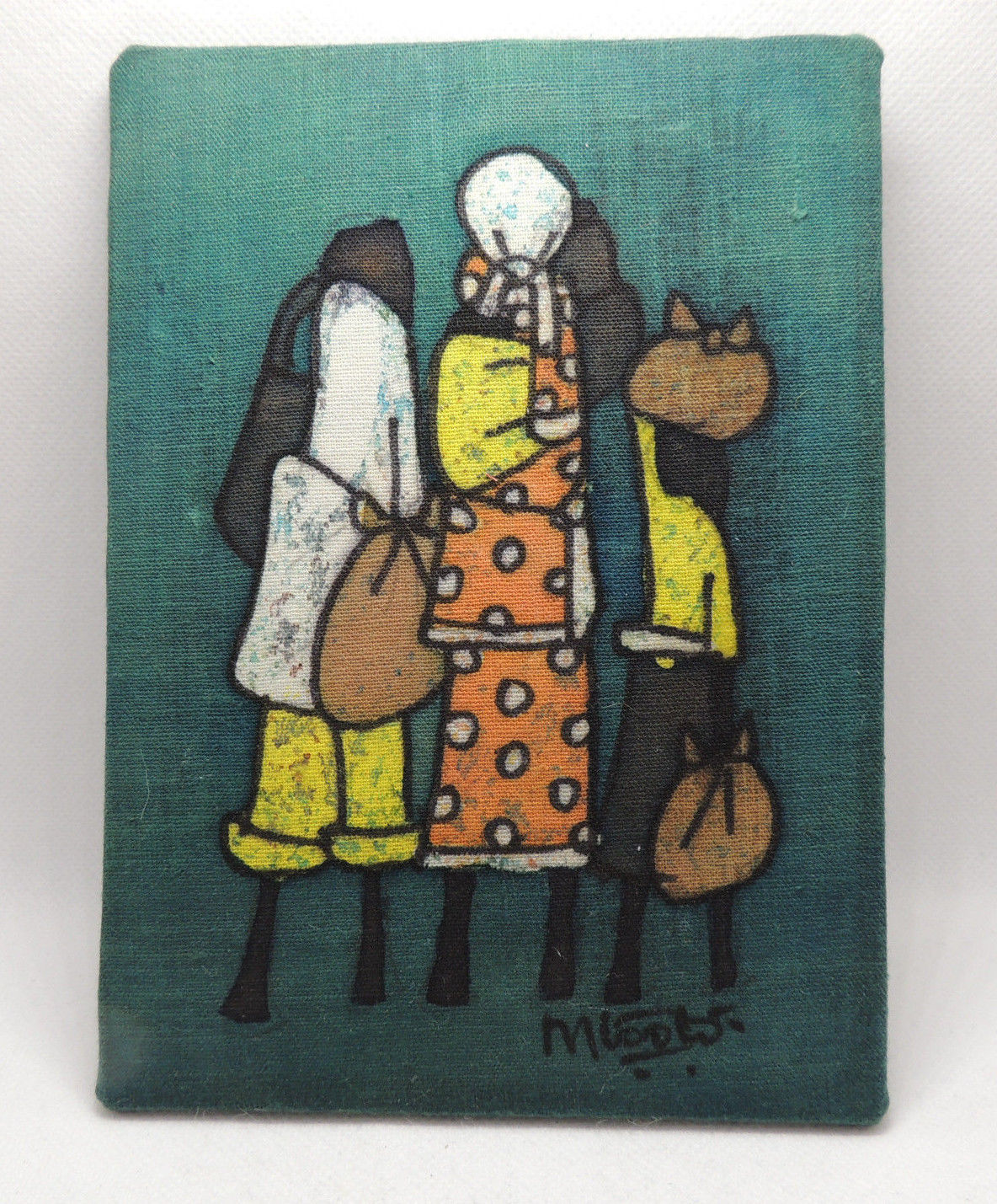 Vintage TRIBAL AFRICAN WOMEN Abstract BATIK Signed-5 1/8 X 7"