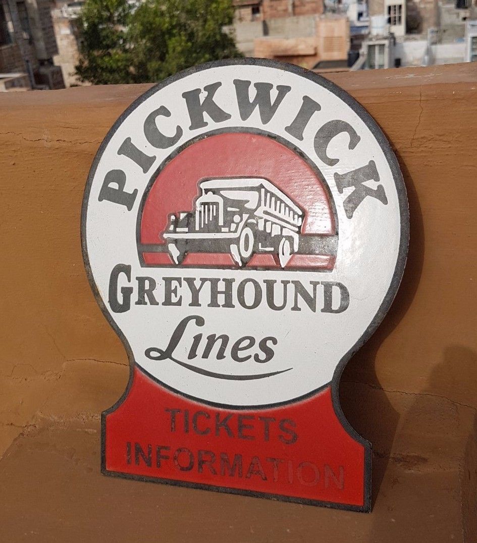 Original Old Vintage Rare Pickwick Greyhound Lines Porcelain Enamel Sign Board