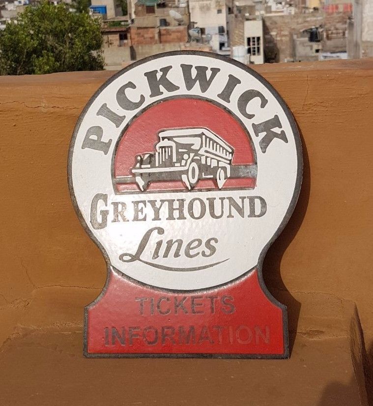 Original Old Vintage Rare Pickwick Greyhound Lines Porcelain Enamel Sign Board