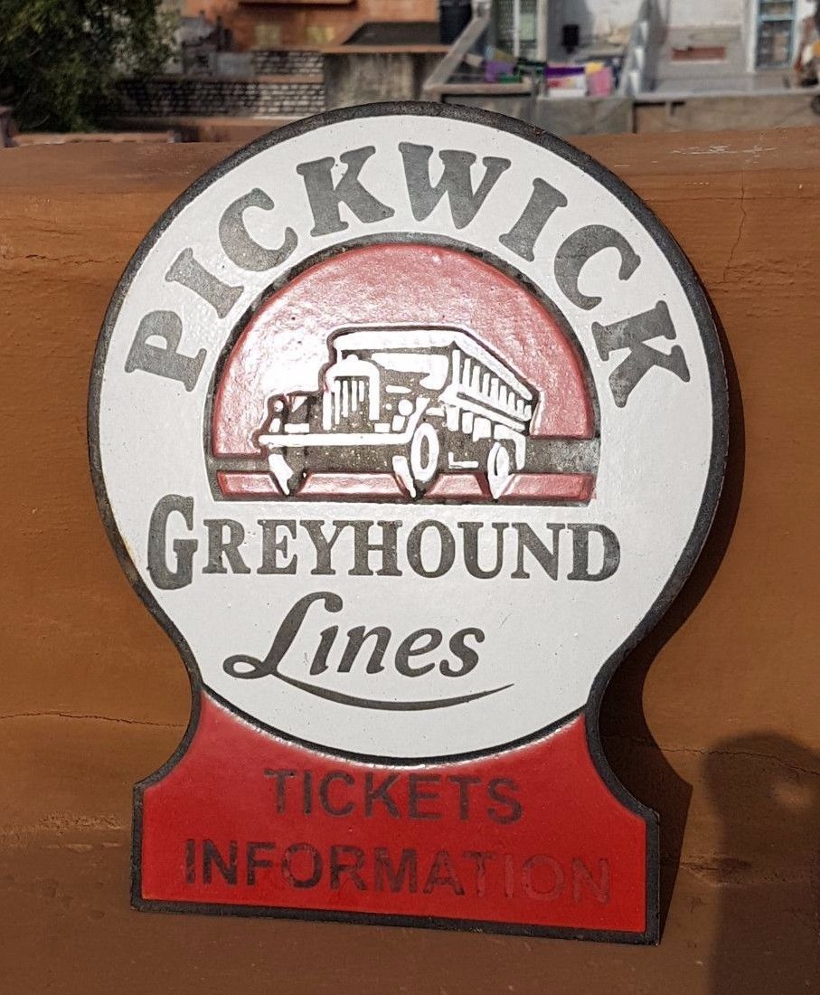 Original Old Vintage Rare Pickwick Greyhound Lines Porcelain Enamel Sign Board