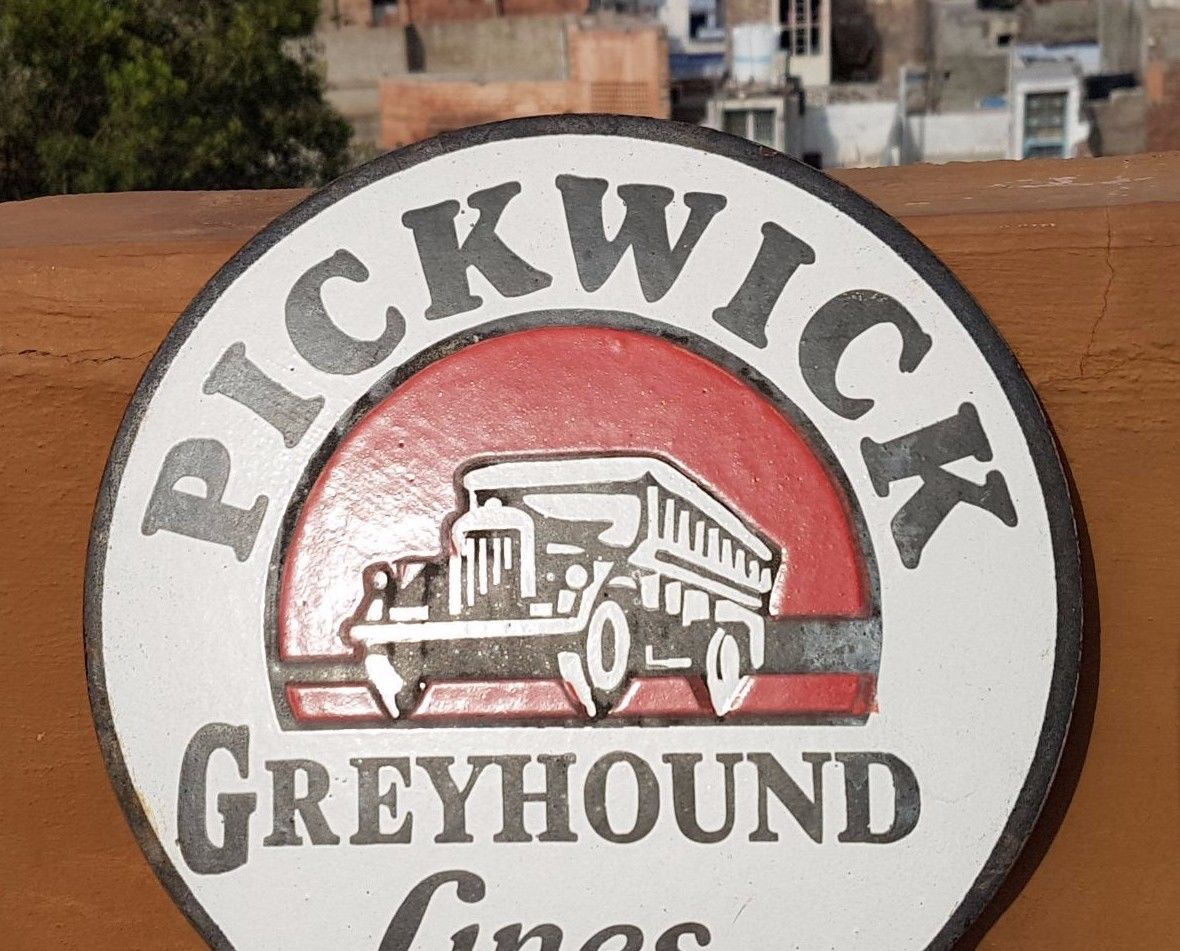 Original Old Vintage Rare Pickwick Greyhound Lines Porcelain Enamel Sign Board