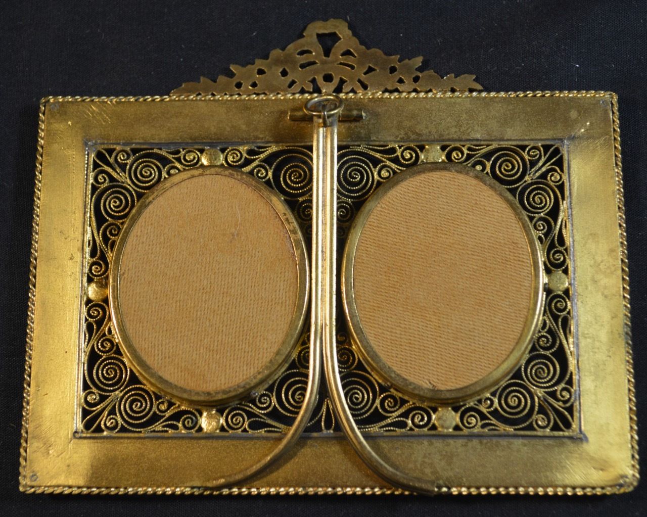 Antique Gilt Brass Double Frame with Miniature Portraits