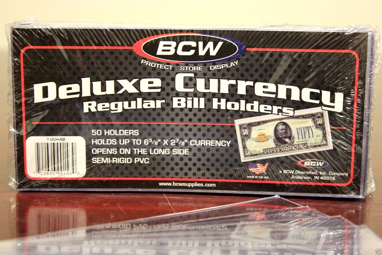 50 BCW Deluxe Semi Rigid Currency Sleeve Regular Bill Banknote Holder PVC Case