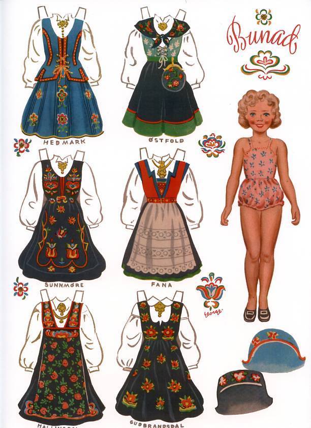 4 Norwegian Paper Dolls with Norway Bunads Traditional Folk Costumes