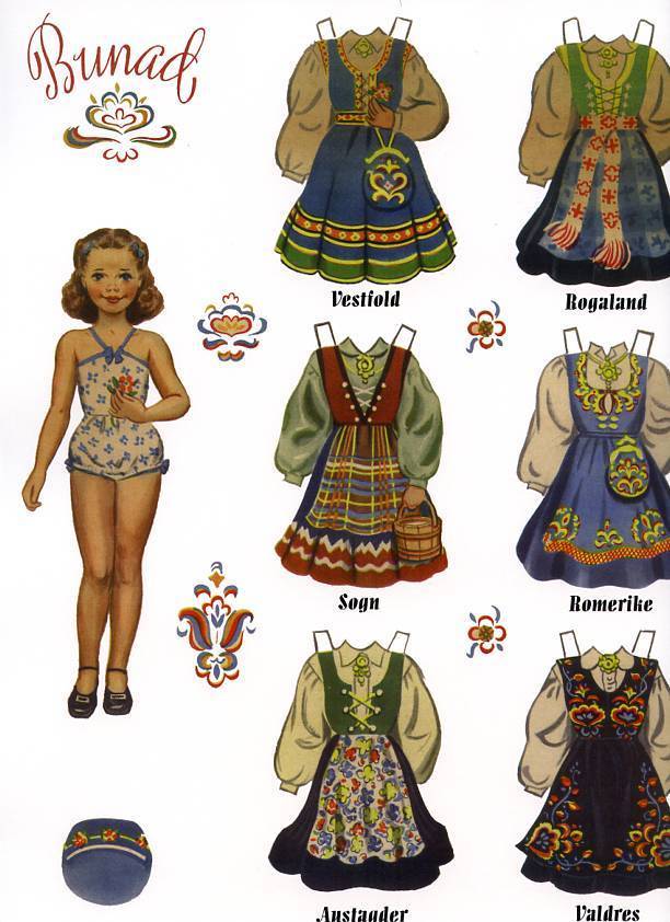 4 Norwegian Paper Dolls with Norway Bunads Traditional Folk Costumes