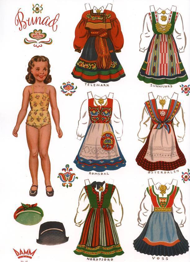 4 Norwegian Paper Dolls with Norway Bunads Traditional Folk Costumes