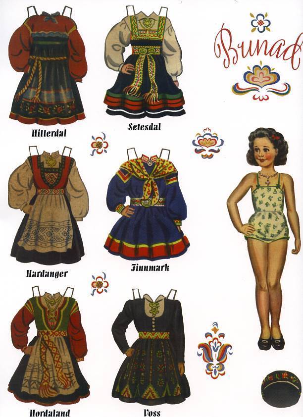 4 Norwegian Paper Dolls with Norway Bunads Traditional Folk Costumes