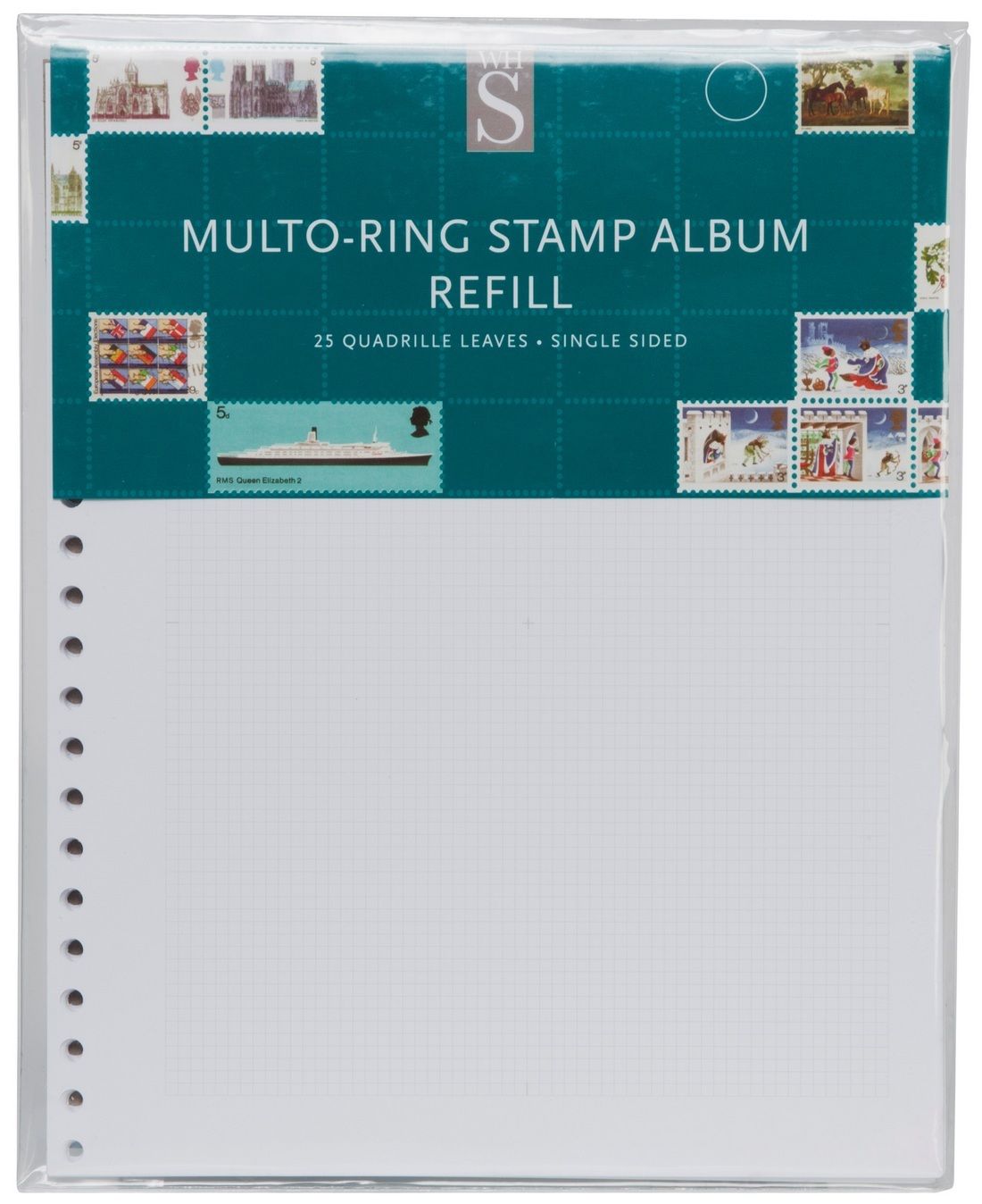 WHSmith Multo-Ring Quadrille Stamp Album Refills Single Sided Pack Of 25 Leaves