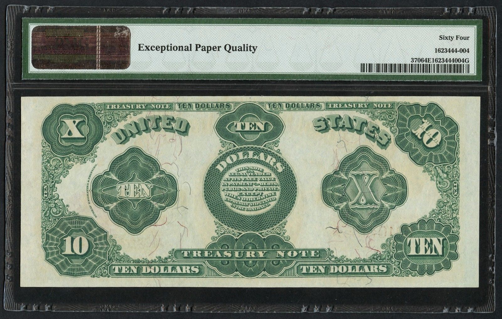 FR370 $10 1891 SERIES TREASURY NOTE PMG 64 EPQ CHOICE GEM UNC WLM1877