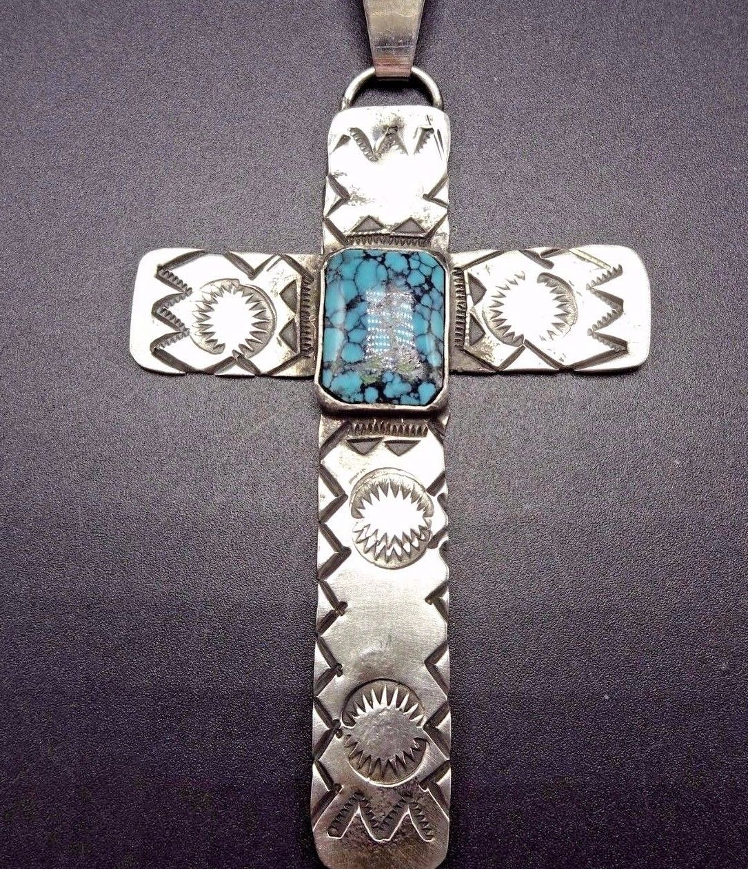 Vintage NAVAJO Sterling Silver & Spiderweb Turquoise PENDANT + " Chain