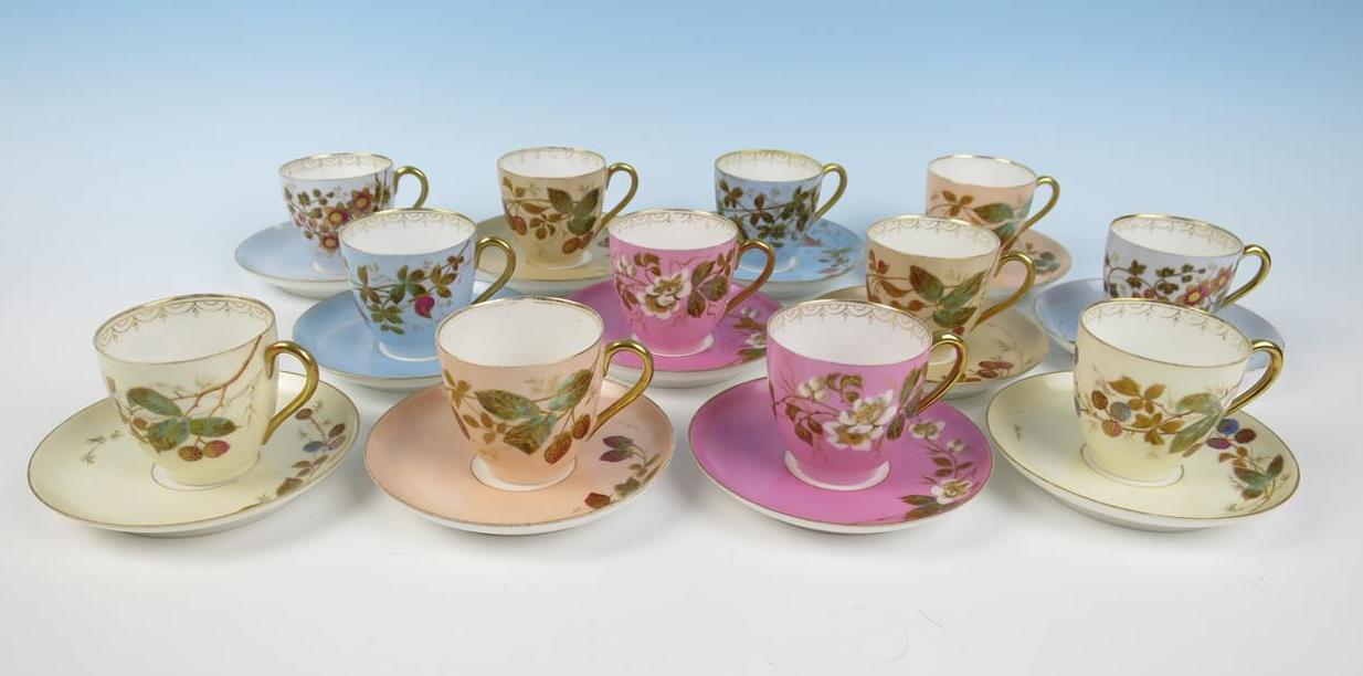 Set of 12 Bawo & Dotter Limoges Demitasse Cup & Saucer Antique French Porcelain