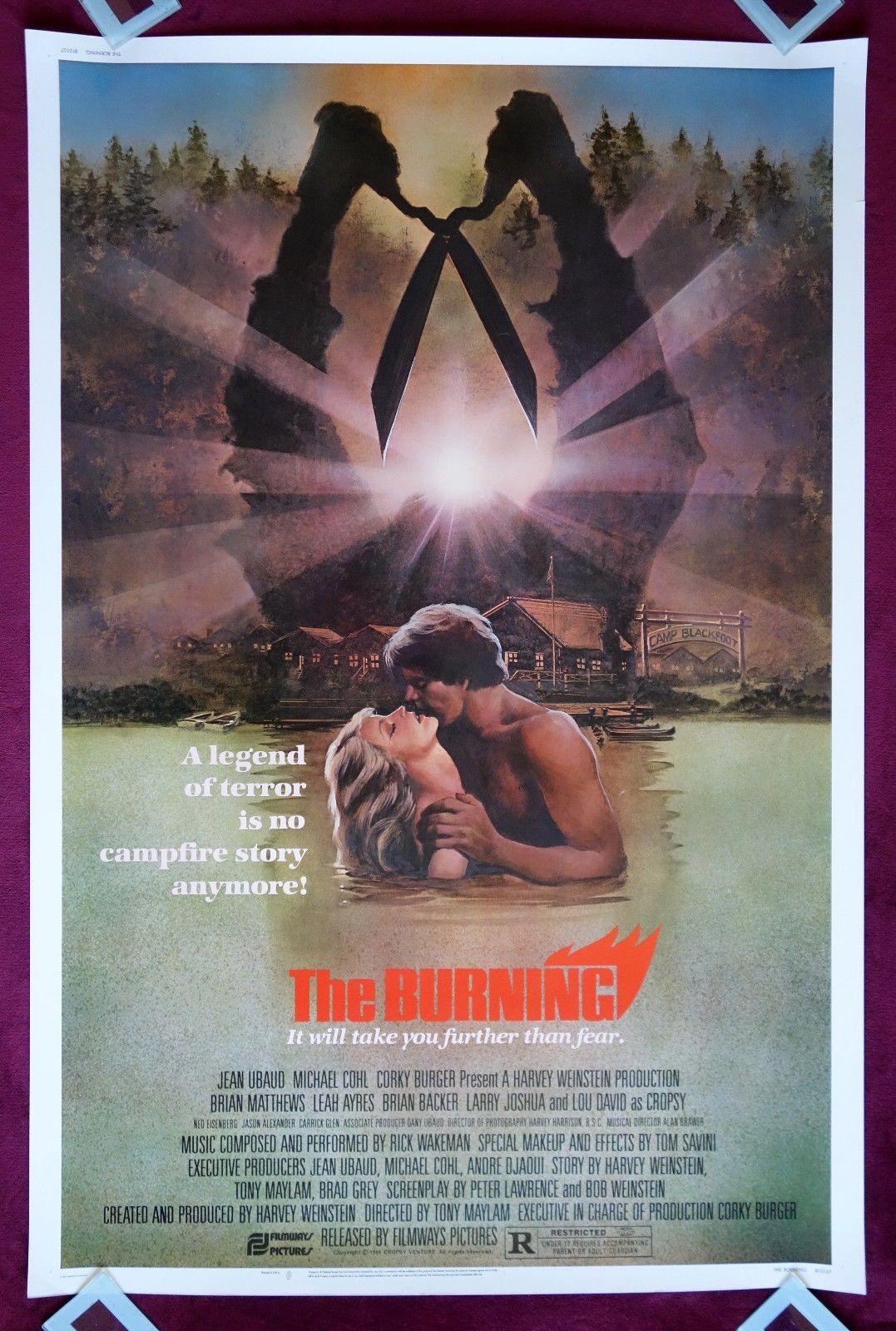 THE BURNING * ORIGINAL MOVIE POSTER 1981 CROPSY HALLOWEEN HORROR * RARE 40X60 *