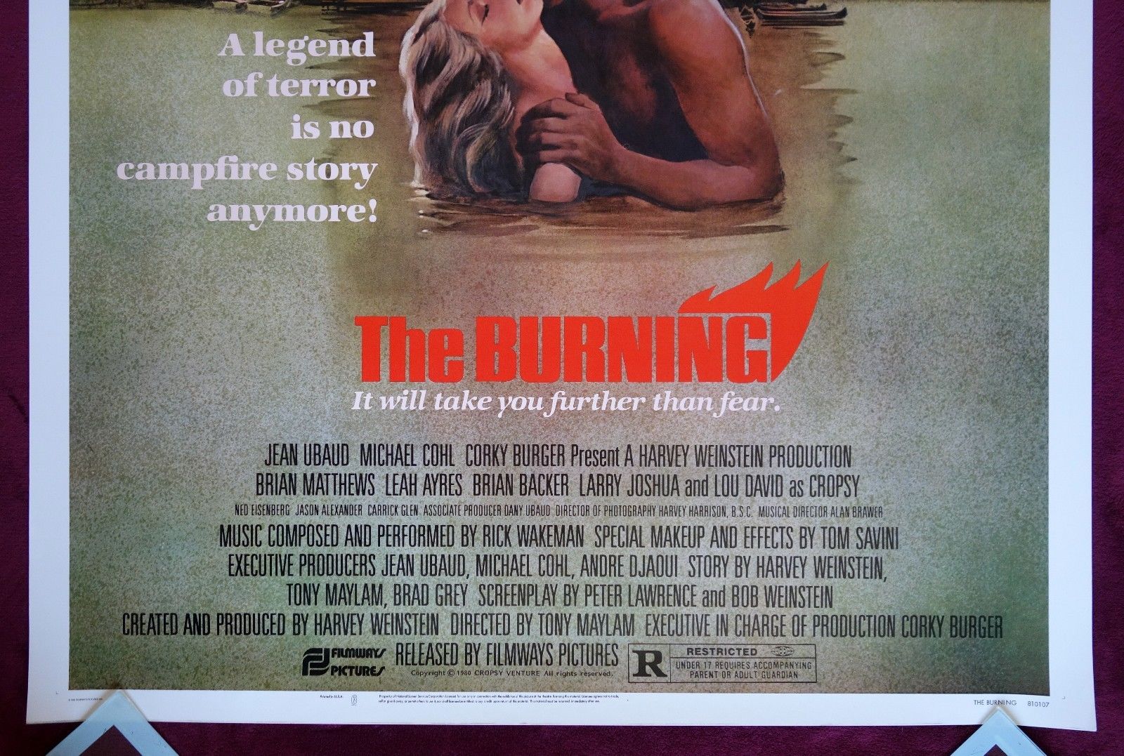 THE BURNING * ORIGINAL MOVIE POSTER 1981 CROPSY HALLOWEEN HORROR * RARE 40X60 *