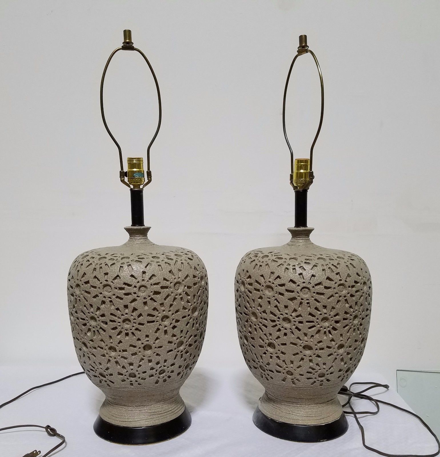 Pair of MCM Large Stoneware Bob Kinzie Style Table Lamps