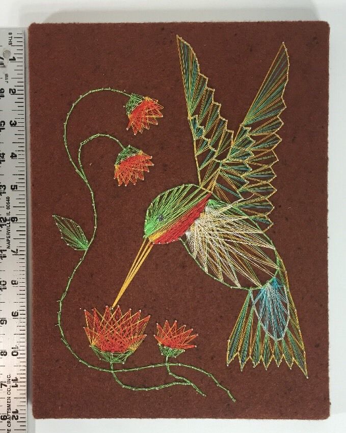 Vintage String Art Hummingbird John Eichinger 1976 Retro Wall Folk 1970's