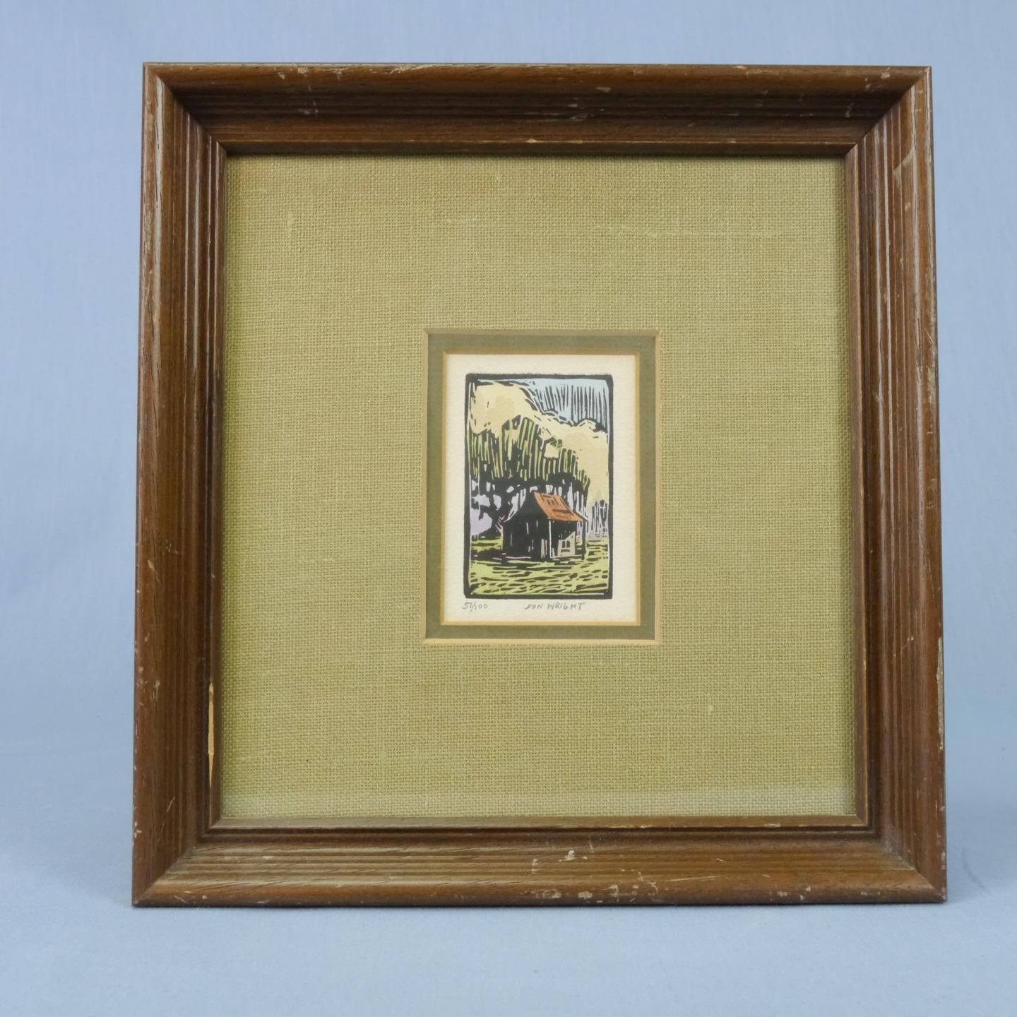 Miniature Print #51/100 Home scene by Don Wright, framed, matted and under glass