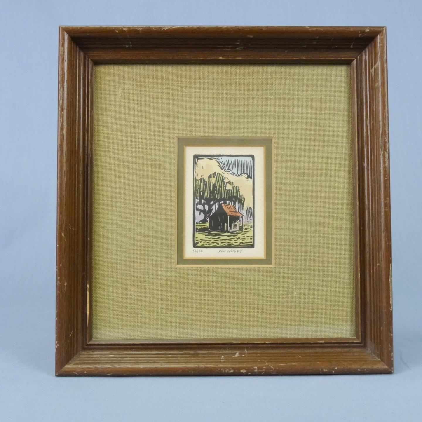 Miniature Print #51/100 Home scene by Don Wright, framed, matted and under glass