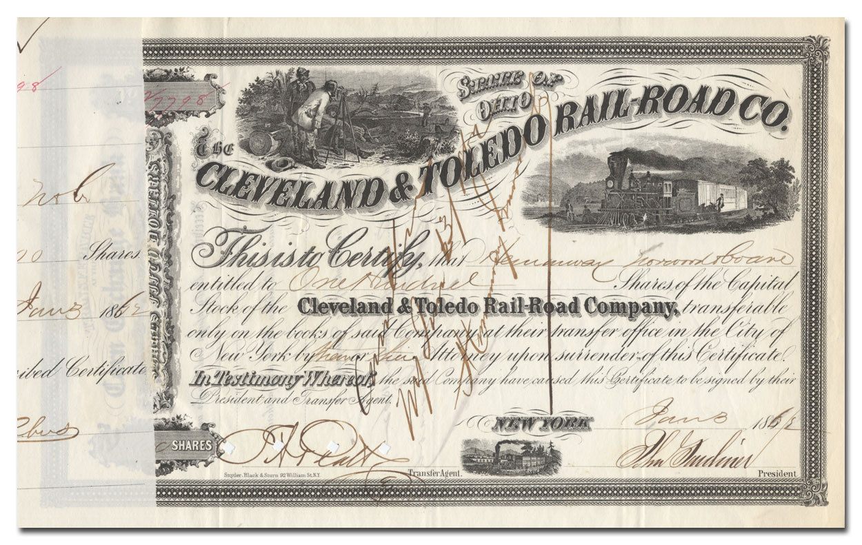 Cleveland & Toledo Rail-Road Co. Stock Certificate (1860's)