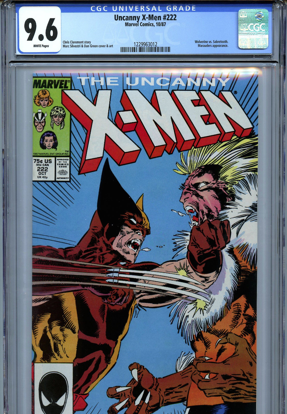 Uncanny X-Men #222 (1987) Marvel CGC 9.6 White Wolverine Vs Sabretooth