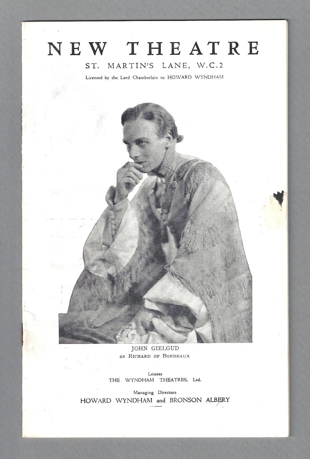 John Gielgud "RICHARD OF BORDEAUX" Gwen Ffrangcon-Davies 1933 London Playbill