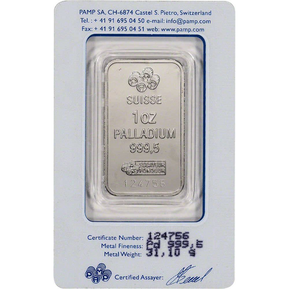 1 oz. Palladium Bar - PAMP Suisse - Fortuna - 999.5 Fine in Sealed Assay