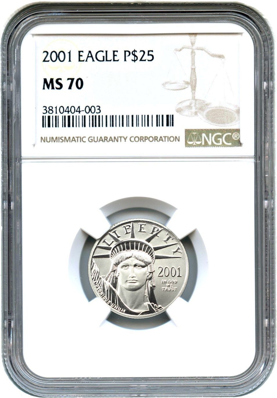 2001 Platinum Eagle $25 NGC MS70 - Statue Liberty 1/4 oz