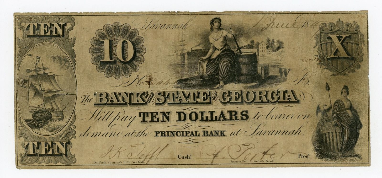 1849 $10 The Bank of the State of GEORGIA Note