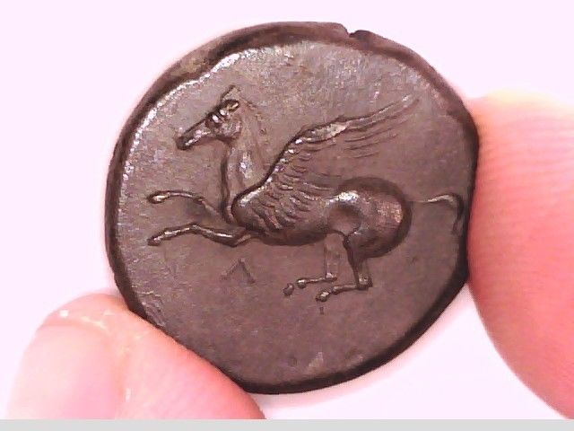 GREECE AKARNANIA LEUKAS ANCIENT STATER COIN ATHENA PEGASUS FLYING HORSE CADUCEUS