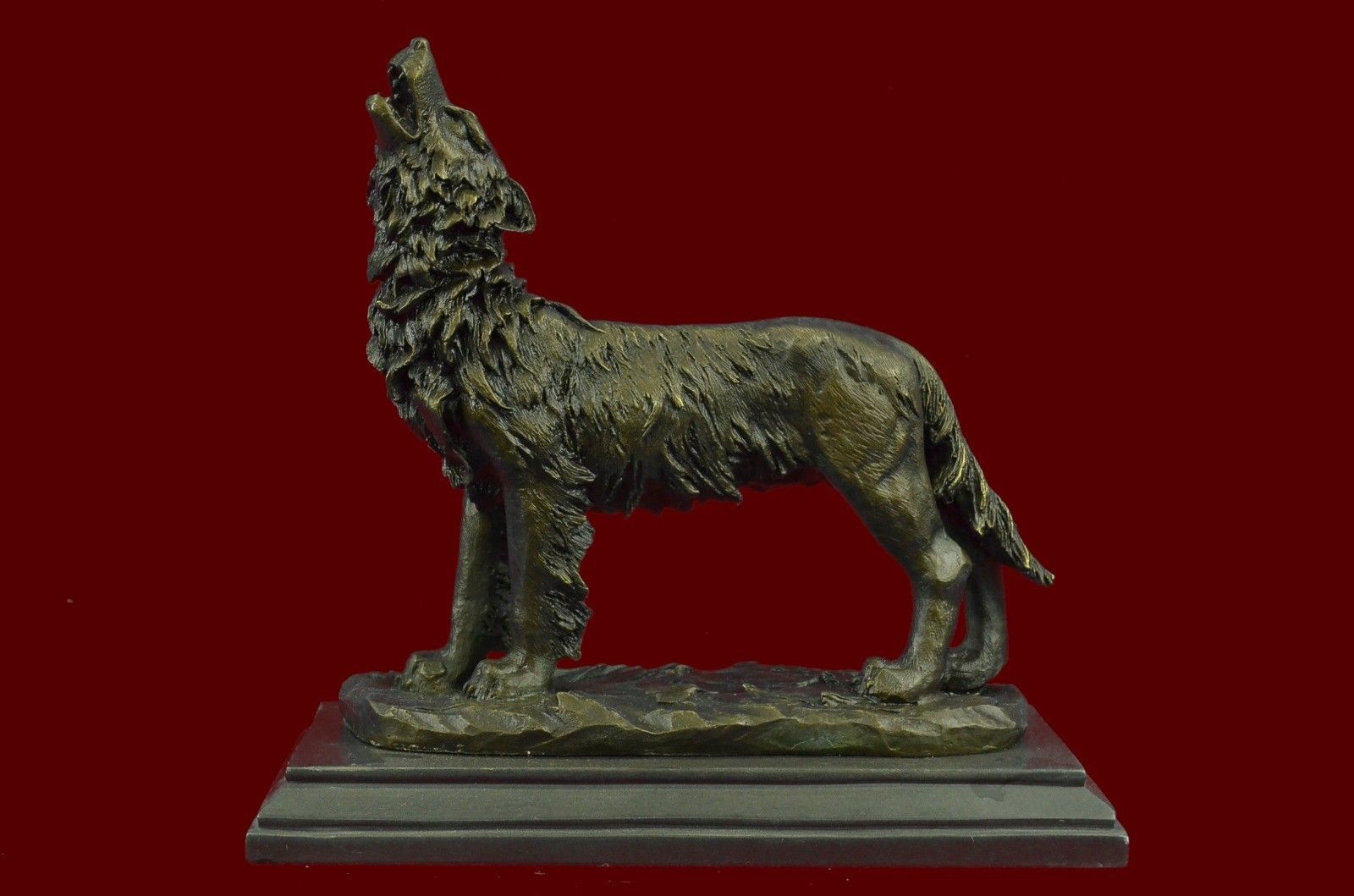 Signed Original Milo Howling Wolf To The Moon Marble Art Bronze Sculpture Statue