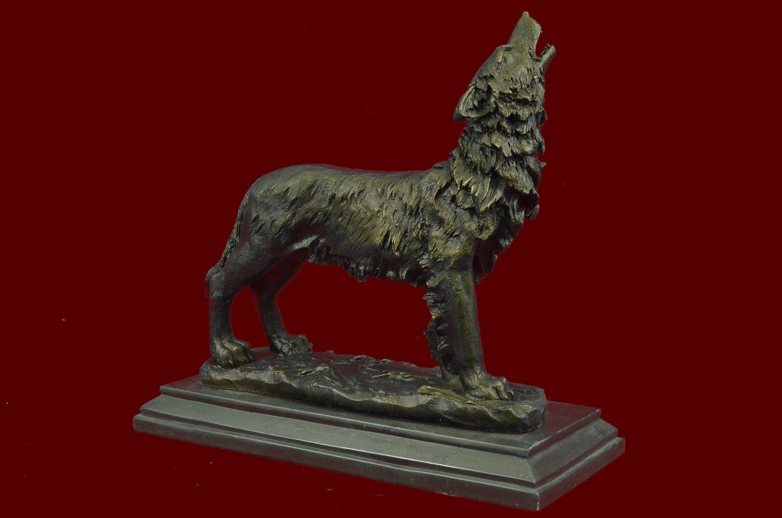 Signed Original Milo Howling Wolf To The Moon Marble Art Bronze Sculpture Statue