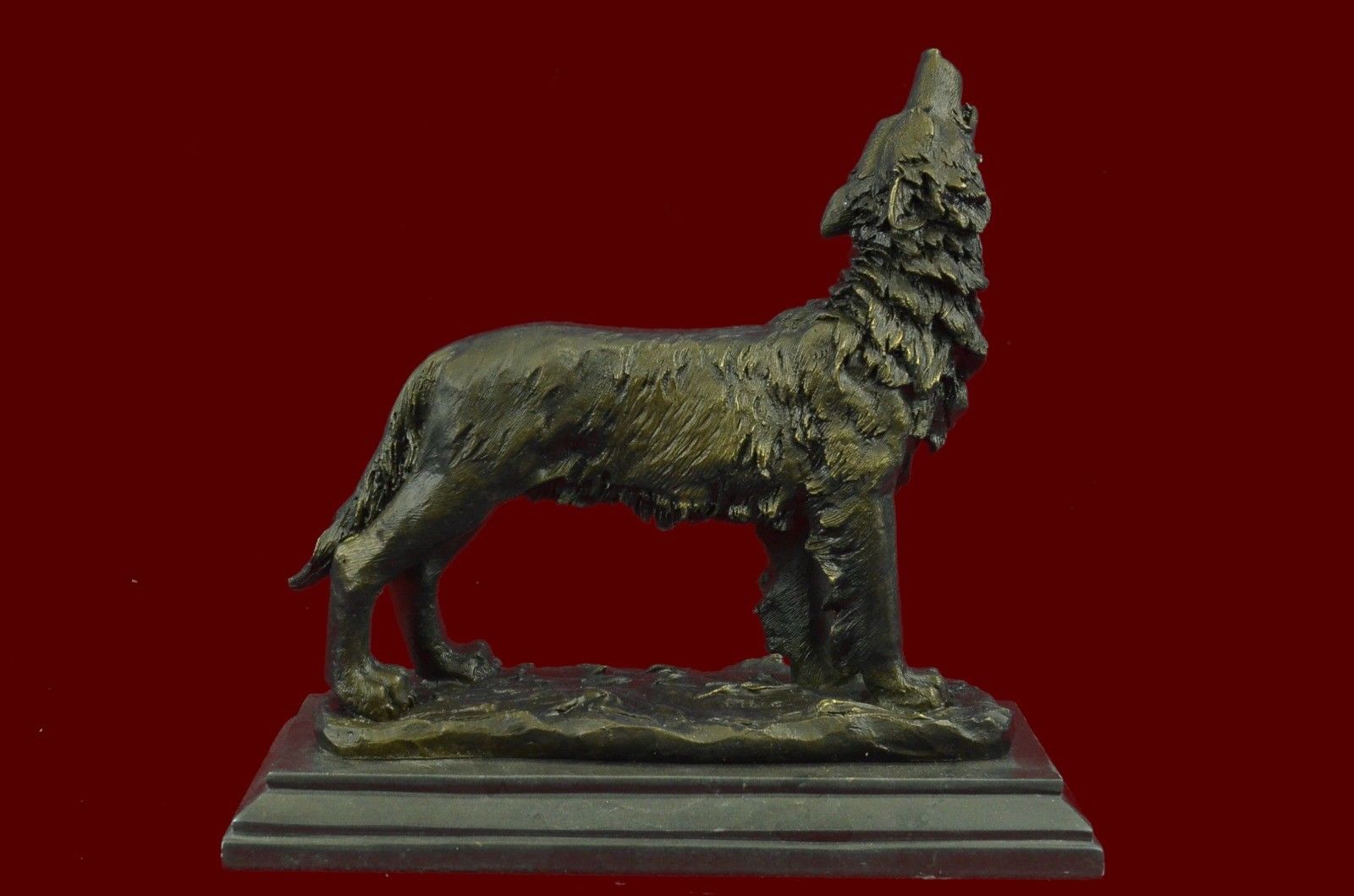 Signed Original Milo Howling Wolf To The Moon Marble Art Bronze Sculpture Statue