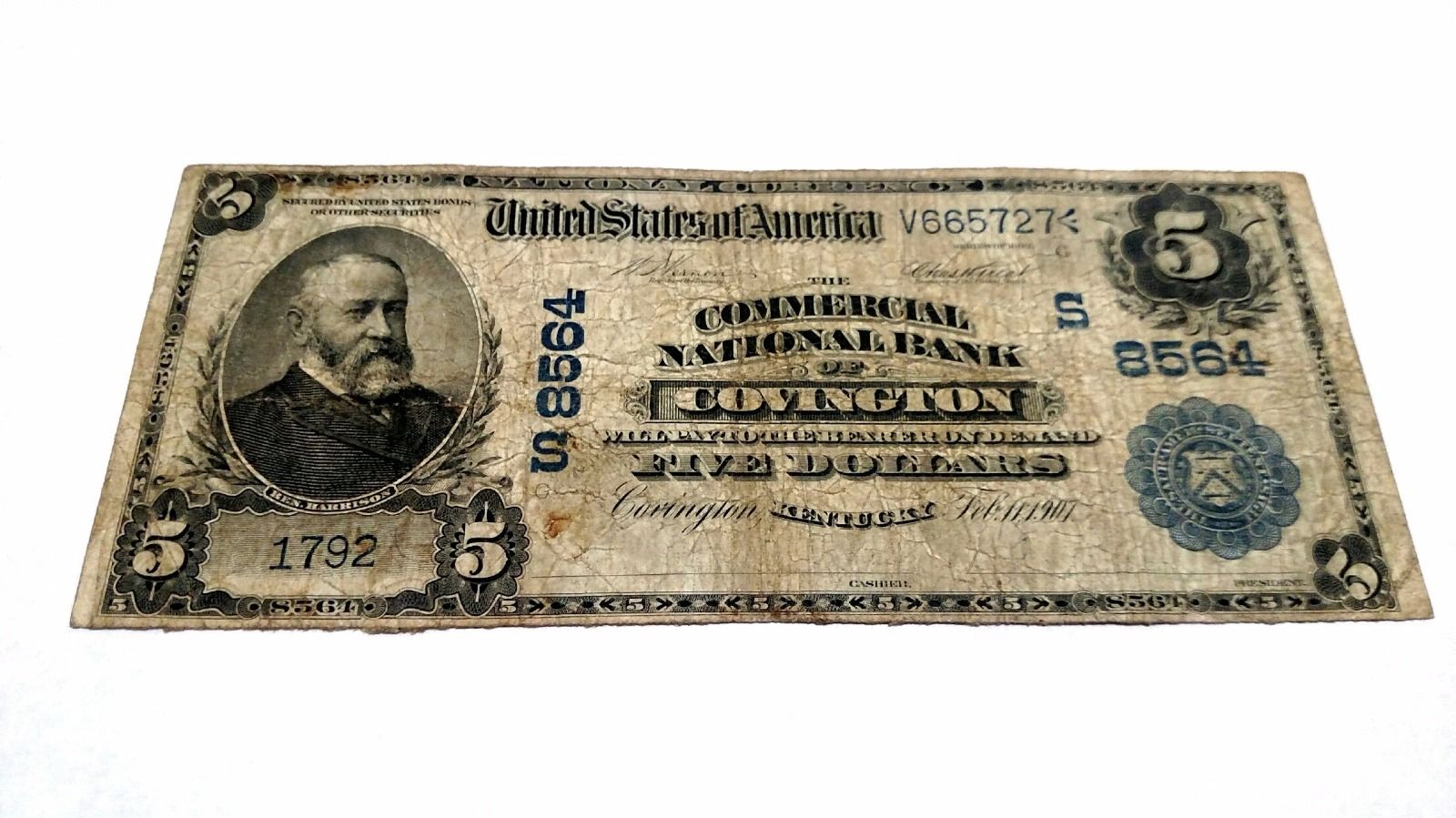 1902 $5 D.B. THE COMMERCIAL NATIONAL BANK OF COVINGTON KY CH. 8564 2 KNOWN