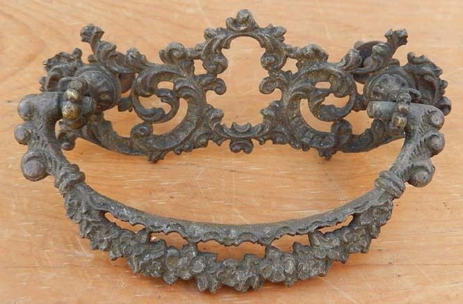 RARE 8 Fancy Antique Pierced Cast Brass 19th C. Victorian Drawer Pulls Handles