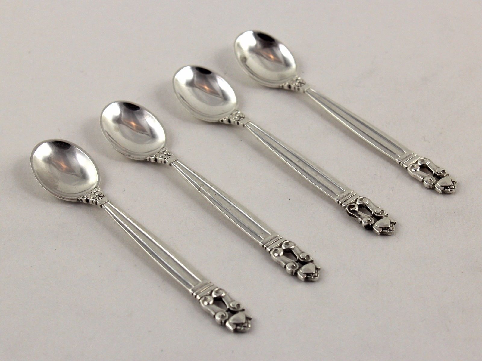 Georg Jensen Acorn Sterling Silver Salt Spoons - 3 1/4" - Set of 4