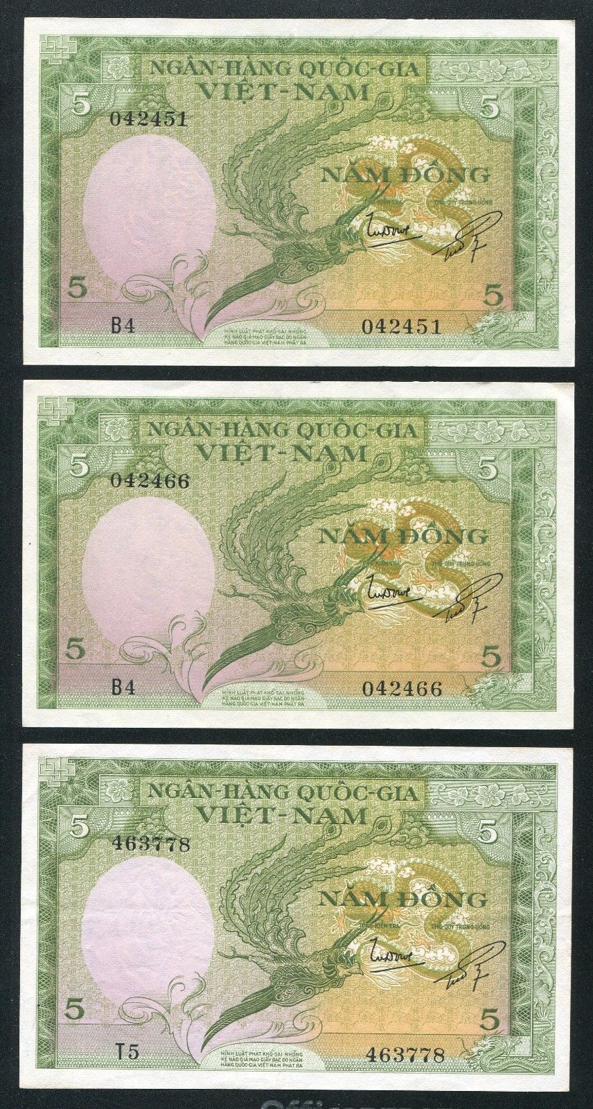 Vietnam South banknote 5 dong Pick 2a AU condition , Lot of 9 note