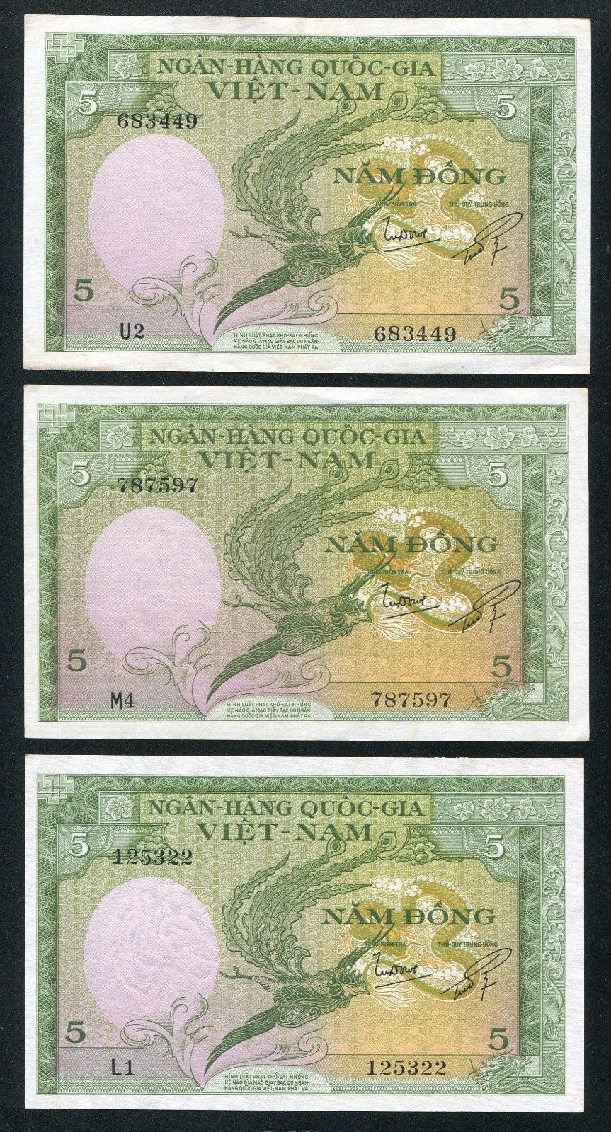 Vietnam South banknote 5 dong Pick 2a AU condition , Lot of 9 note