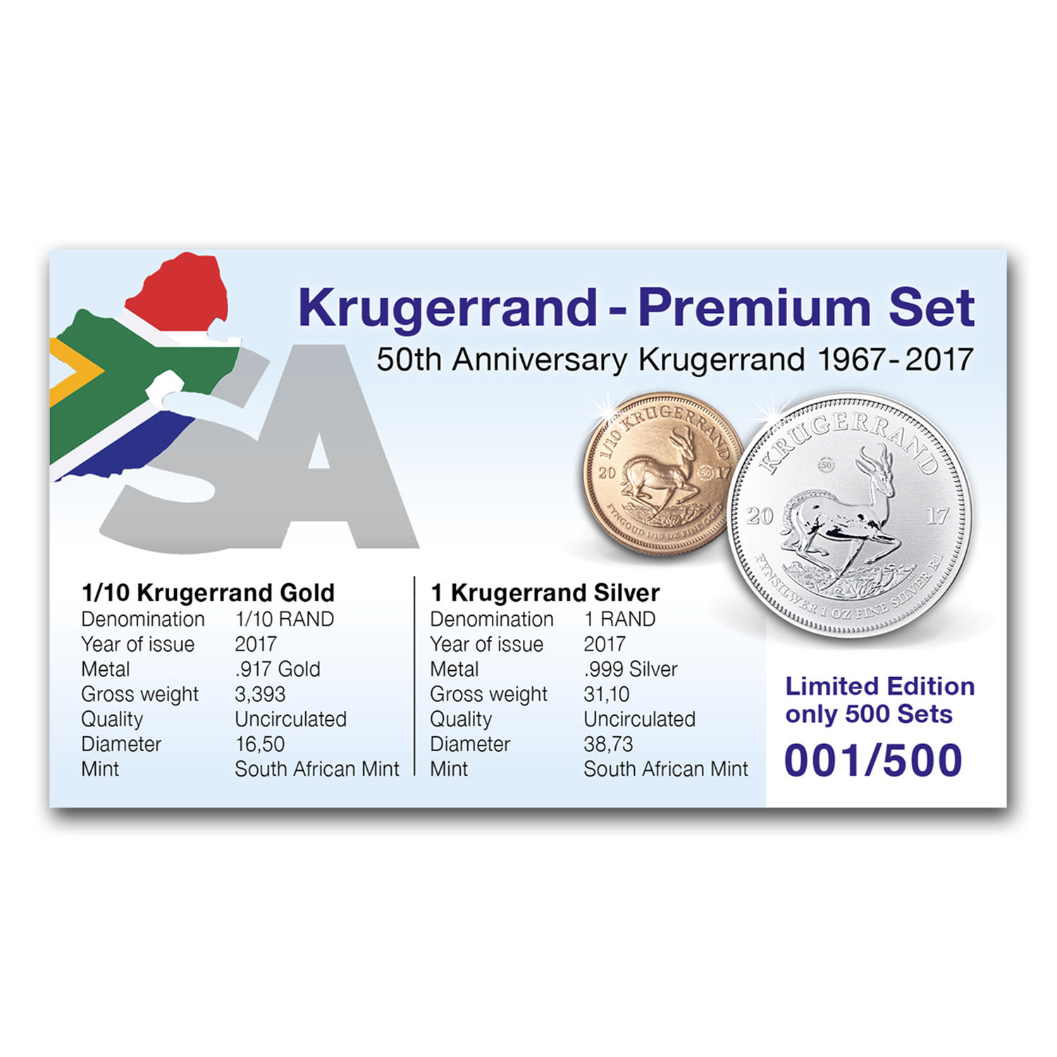 2017 South Africa 2-Coin Krugerrand Premium 50th Anniversary Set - SKU #151053