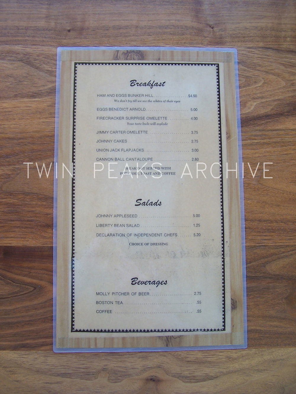 Twin Peaks Screen Used Prop Great Northern Hotel Menu w/ signed & notarized COA