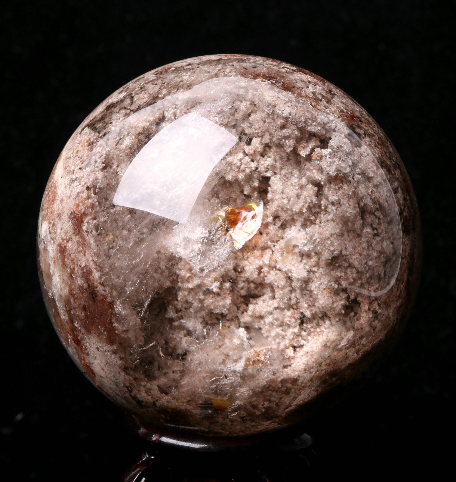 60mm Natural Clear Red&white Phantom Quartz Crystal Sphere Ball Healing Specimen