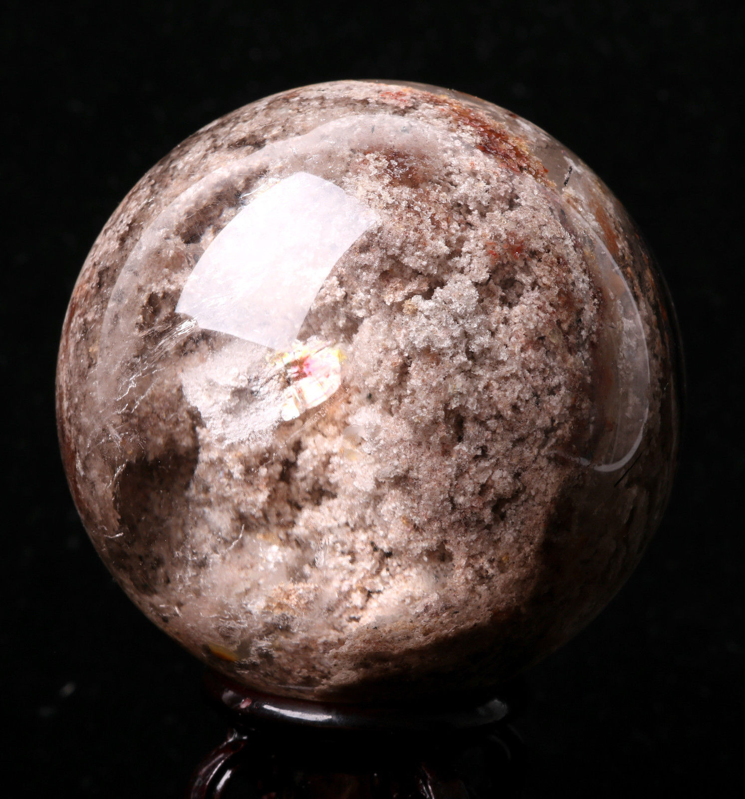 60mm Natural Clear Red&white Phantom Quartz Crystal Sphere Ball Healing Specimen