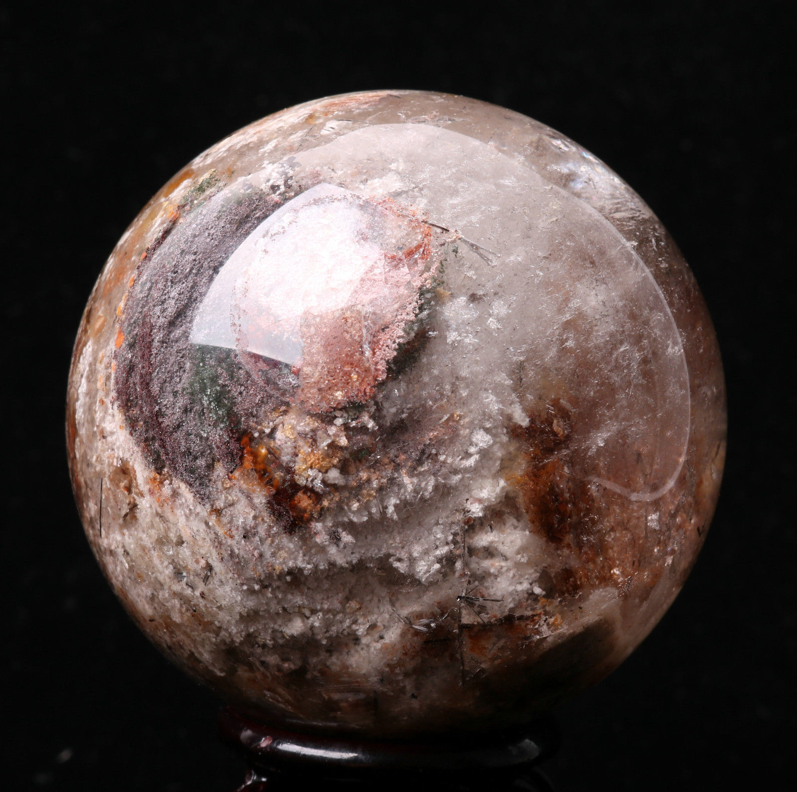 60mm Natural Clear Red&white Phantom Quartz Crystal Sphere Ball Healing Specimen