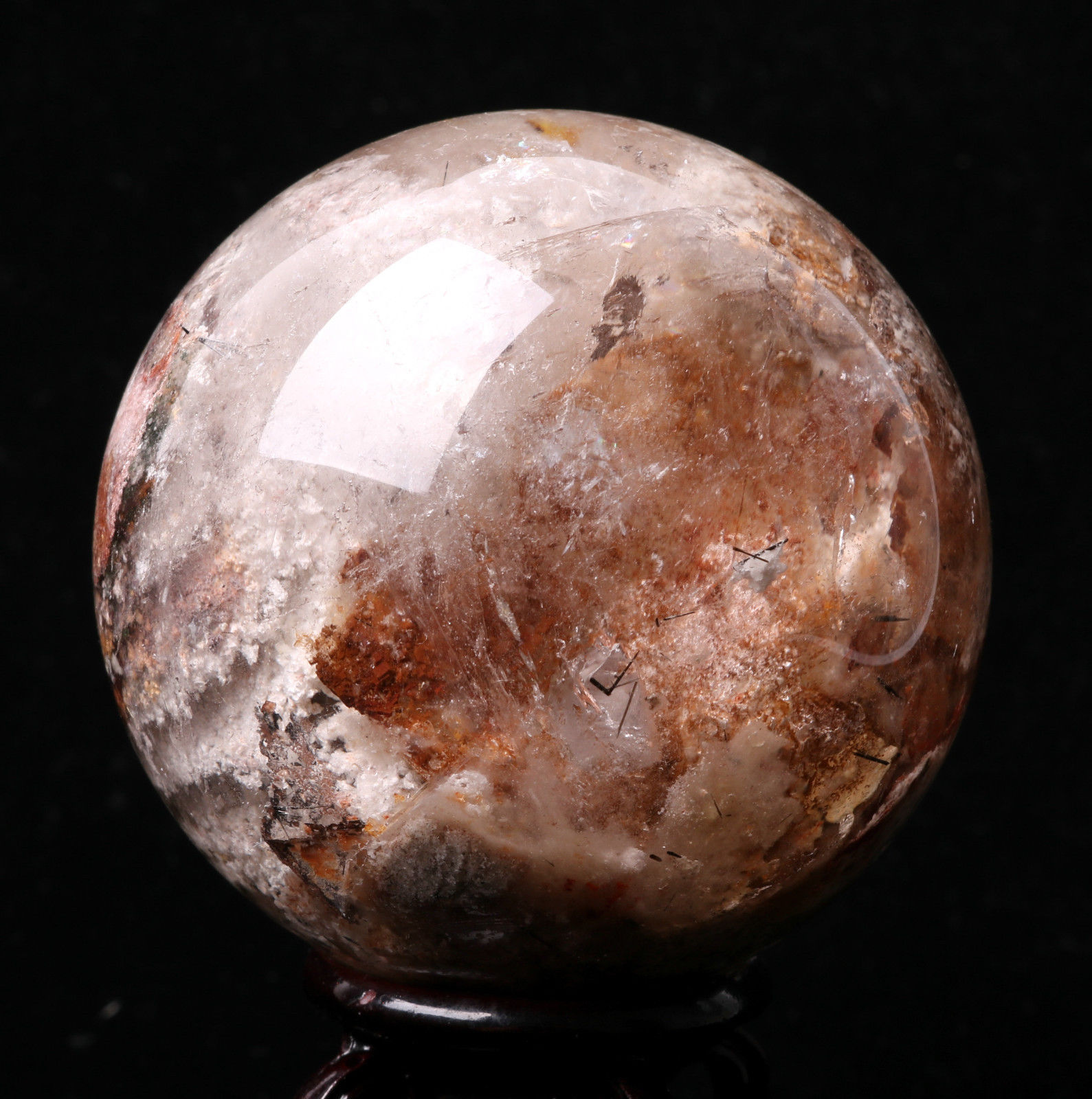 60mm Natural Clear Red&white Phantom Quartz Crystal Sphere Ball Healing Specimen