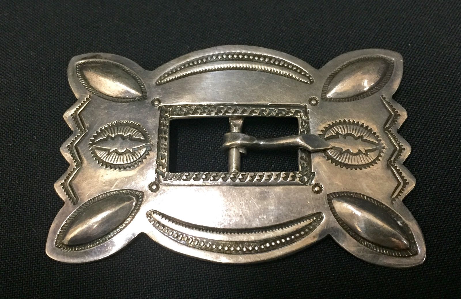 Vintage Sterling Silver Native American Indian Belt Buckle - Unique - Older