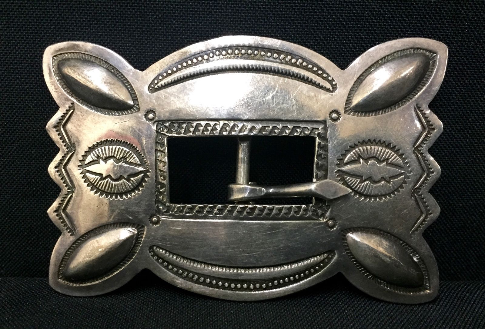 Vintage Sterling Silver Native American Indian Belt Buckle - Unique - Older