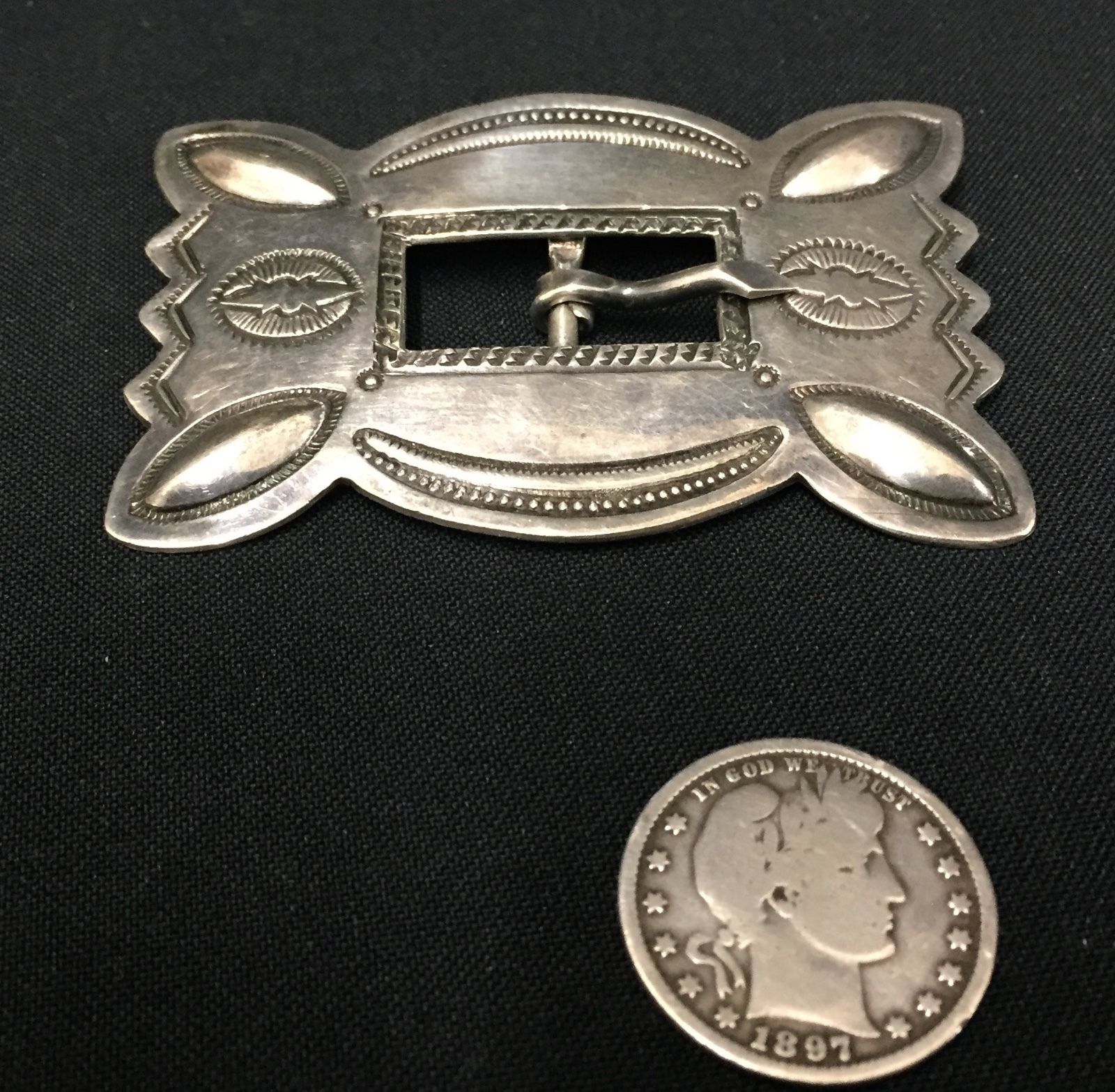 Vintage Sterling Silver Native American Indian Belt Buckle - Unique - Older