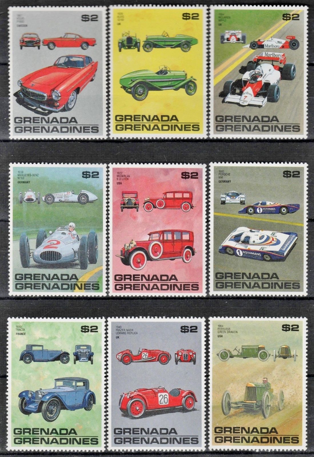 Grenada Grenadines Cars 1988 Scott #1018-1020 Lot of 9 Stamps Mint MNH